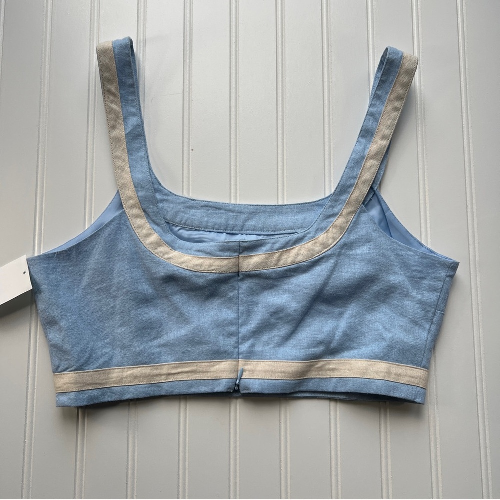 NEW Avec Les Filles Colorblock Linen Blend Crop Top Sz M - Picture 6 of 8